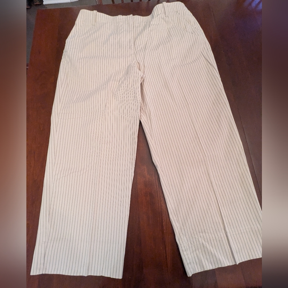 Talbots Wide Leg Striped Crop, Size 16, Tan And Brown Stripe